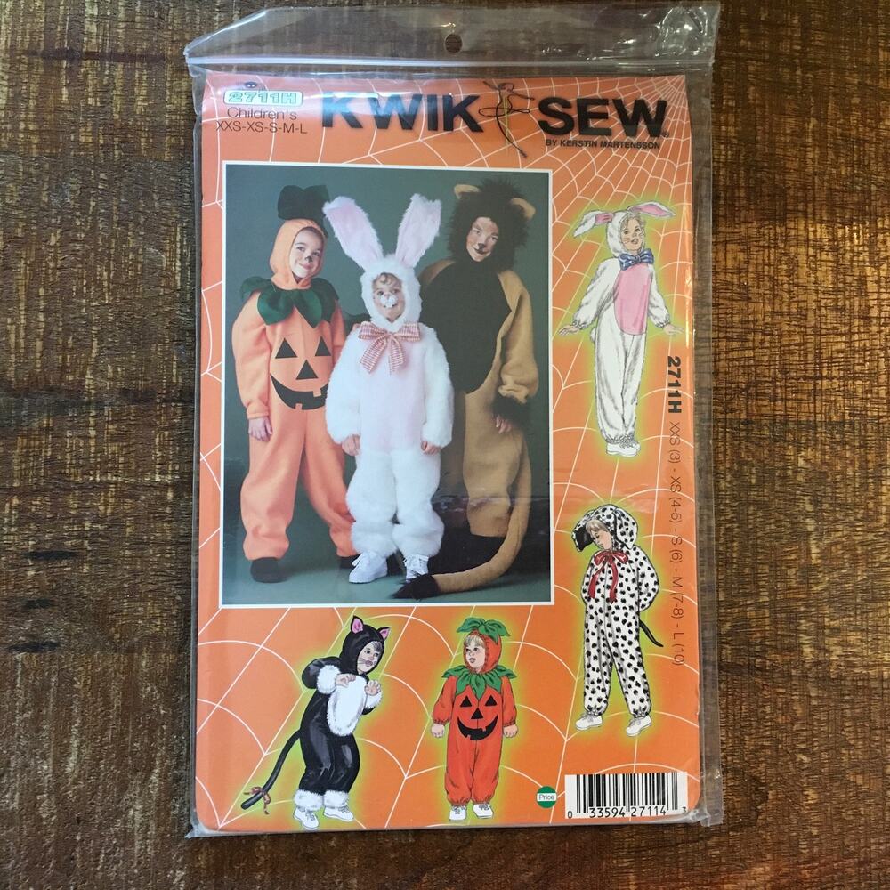 KWIK SEW Sewing Pattern 2711 Childrens Costume Pumpkin Rabbit Dog Cat 3-10 UNCUT